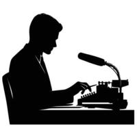 A silhouette of a man typing on a typewriter vector