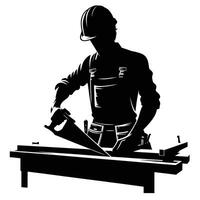 A silhouette of a man working with a saw vector