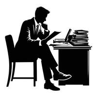 Silhouette of a man in a suit sitting at a desk vector