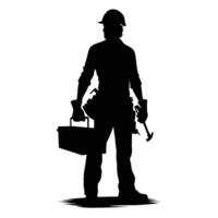 Silhouette of a man with tools and a toolbox vector