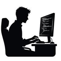 A silhouette of a man sitting at a computer vector