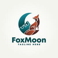 minimalist sitting fox with a view of the mountains flat gradient icon logo illustration design. simple modern logo suitable for branding a business vector
