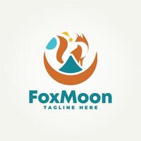 minimalist fox with a view of the mountains flat icon logo illustration design vector