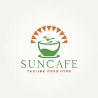 minimalist cup of coffee with sunshine icon logo illustration design. simple modern cafe and restaurant logo concept vector