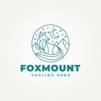 minimalist fox with a night view of the mountains. simple modern fox or wolf logo suitable for branding a business vector