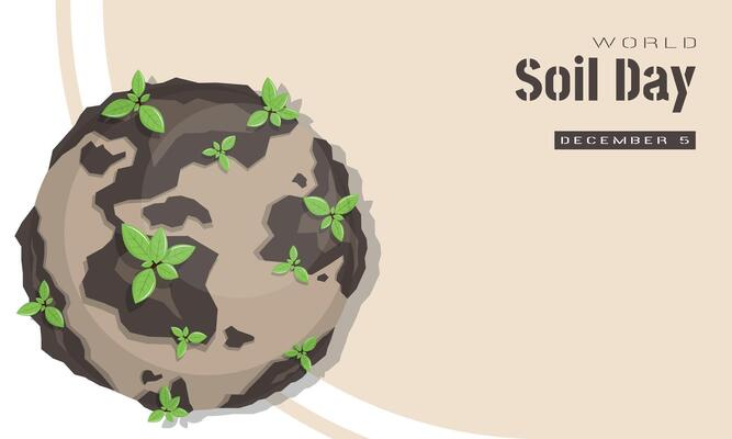 World Soil Day template with leaf shoots grow on the ground on earth