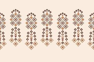 Brown cream color background pattern cross stitch motif art fabric pattern. vector