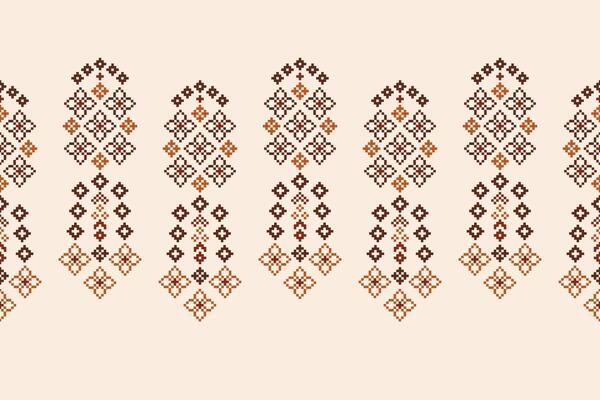 Brown cream color background pattern cross stitch motif art fabric pattern.