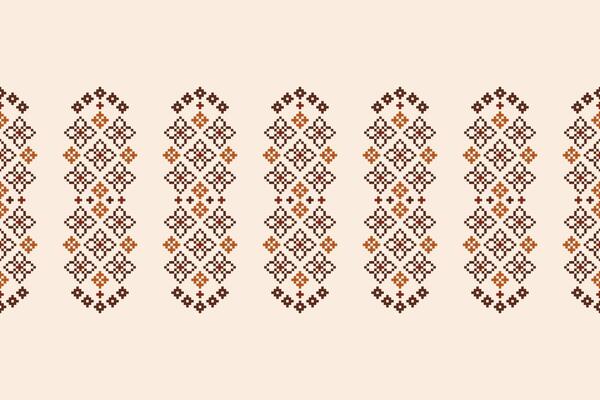 Fabric pattern cream color background pattern cross stitch motif art.