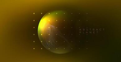 3d holo space. Gold retro futurism. Tech cover. Future template. Abstract background with planet. Fashion minimalist illustration. 3D mesh design. 3D technology style. vector