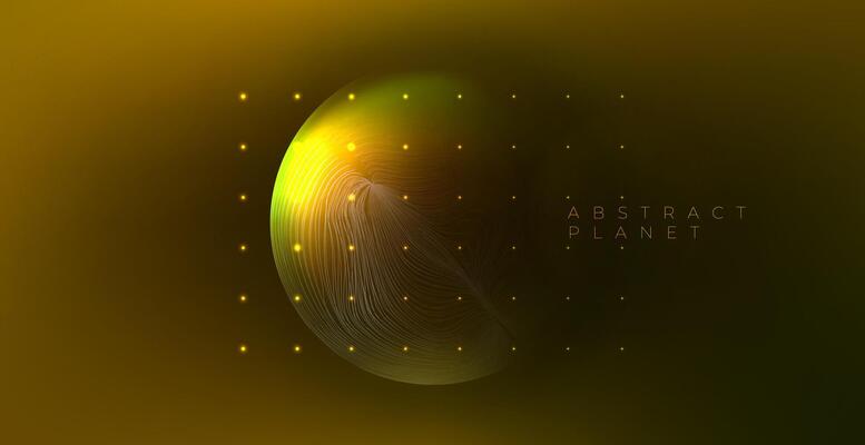 3d holo space. Gold retro futurism. Tech cover. Future template. Abstract background with planet. Fashion minimalist illustration. 3D mesh design. 3D technology style.