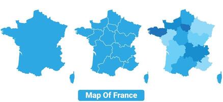 Bluescale France map in different style border outline illustration set vector