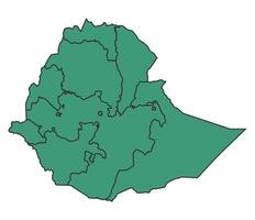 Green Ethopia simple map with states border outline illustration vector