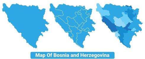 Bluescale Bosnia map in different style border outline illustration set vector