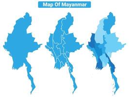 Bluescale Mayanmar map in different style border outline illustration set vector