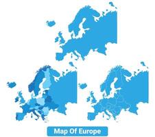 Bluescale Europe map in different style border outline illustration set vector