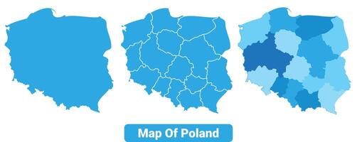 Bluescale Poland map in different style border outline illustration set vector