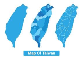 Bluescale Taiwan map in different style border outline illustration set vector