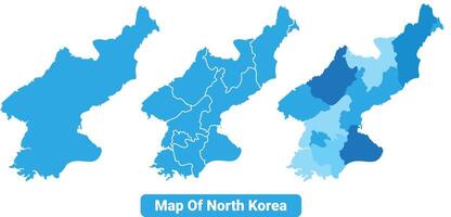 Bluescale North Korea map in different style border outline illustration set vector