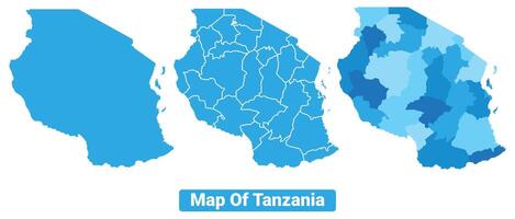 Bluescale Tanzania map in different style border outline illustration set vector