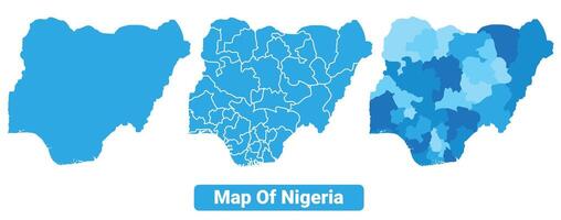Bluescale Nigeria map in different style border outline illustration set vector