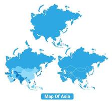 Bluescale Asia map in different style border outline illustration set vector