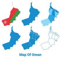 Oman Maps in different style political map flag outline illustration set vector