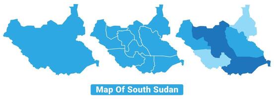 Bluescale South Sudan map in different style border outline illustration set vector