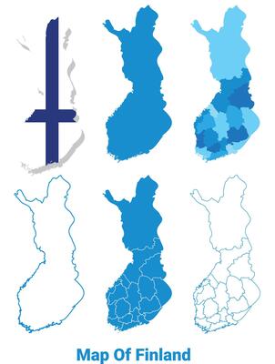 Finland Maps in different style political map flag outline illustration set