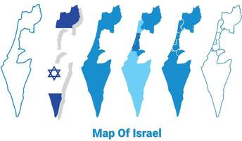 Israel Maps in different style political map flag outline illustration set vector