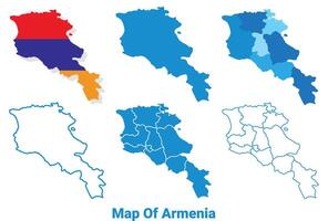 Armenia Maps in different style political map flag outline illustration set vector