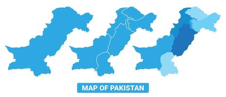 Bluescale Pakistan map in different style border outline illustration set vector