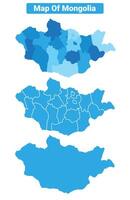 Bluescale Mongolia map in different style border outline illustration set vector