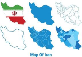 Iran Maps in different style political map flag outline illustration set vector