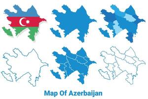 Azerbaijan Maps in different style political map flag outline illustration set vector