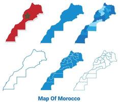 Morocco Maps in different style political map flag outline illustration set vector