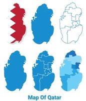 Qatar Maps in different style political map flag outline illustration set vector
