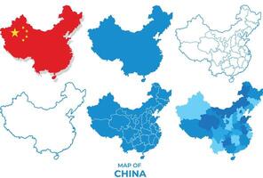 China Maps in different style political map flag outline illustration set vector