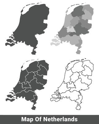 Collection of Netherlands country grey political maps set with border outline illustration
