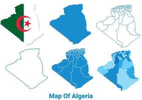 Algeria Maps in different style political map flag outline illustration set vector