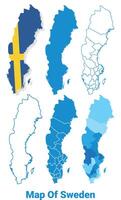 Sweden Maps in different style political map flag outline illustration set vector