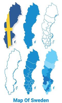 Sweden Maps in different style political map flag outline illustration set