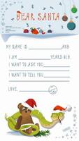 A letter for Santa Claus with lines to fill in wishes and data A snake wraps around a bear toy vector