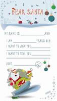 A letter for Santa Claus with lines to fill in wishes and data A Snake and Santa on a snowboard board vector