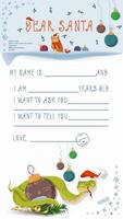 A letter for Santa Claus with lines to fill in wishes and data A snake wraps around a Christmas tree ball vector