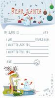 A letter for Santa Claus with lines to fill in wishes and data A snake wraps around a glass ball with a snowman vector