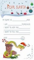 A letter for Santa Claus with lines to fill in wishes and data A snake climbs out of a sock for gifts vector