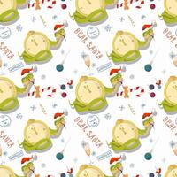 Seamless illustration on the theme of New Year and Christmas A snake wraps around the festive clock vector