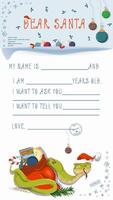A letter for Santa Claus with lines to fill in wishes and data, A snake wraps around a Bag of gifts vector