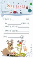 A letter for Santa Claus with lines to fill in wishes and data A Snake and a Deer look at each other vector